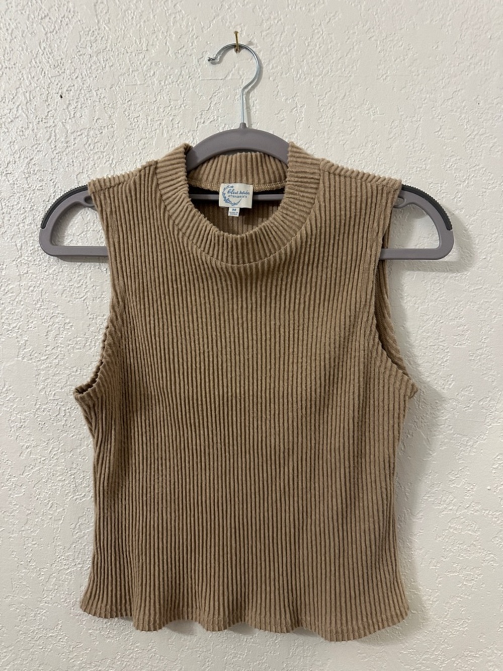 Blue Rain by Francesca’s Beige Ribbed Sleeveless Mock Neck Top